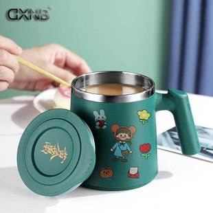 304 Stainless Steel Milk Tea Coffee Cup Office Couple Thermos Cup with Lid Anti-Fall Office Worker Tea Mug