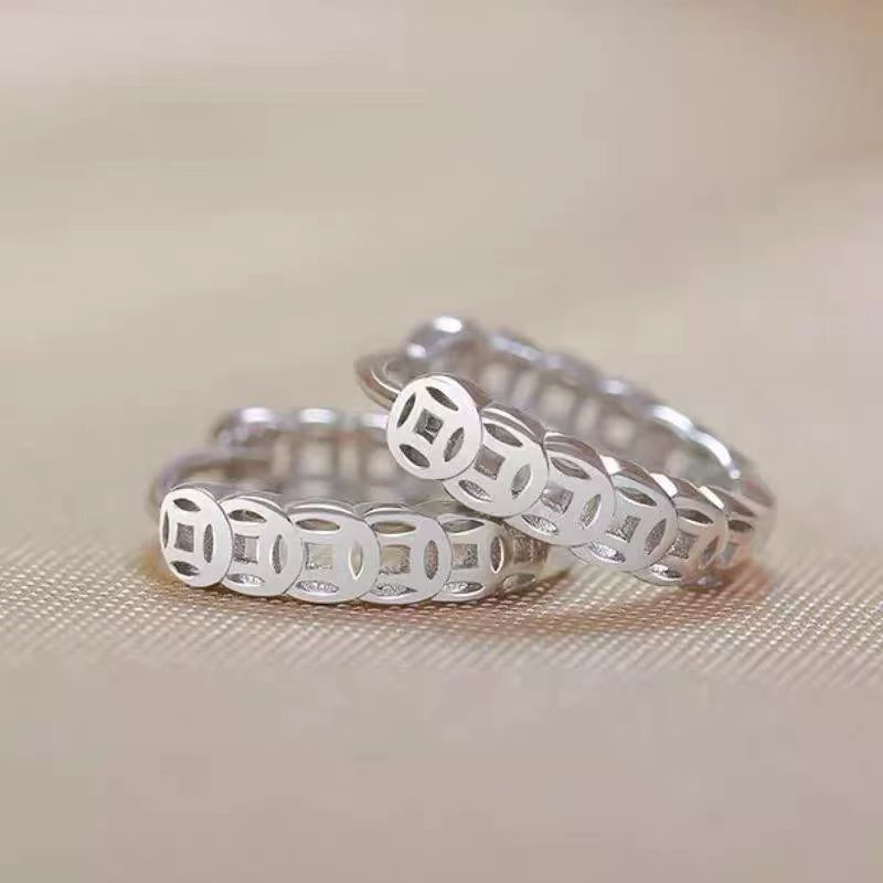 S999 Sterling Silver Lucky Coin Earrings Women