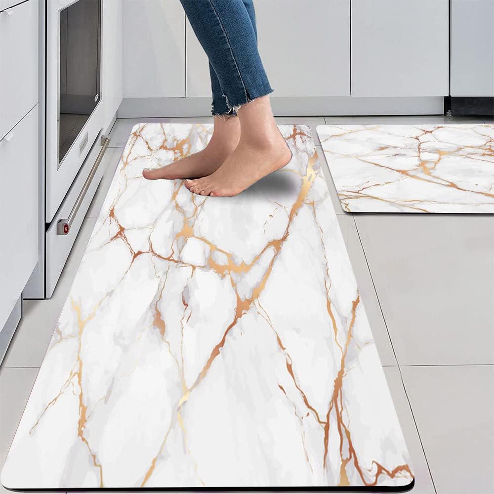 Pvc Kitchen Floor Mat with Simple Marble Pattern, Oil-Proof and Stain-Resistant, Anti-Fatigue Kitchen Mat, Thickened Carpet