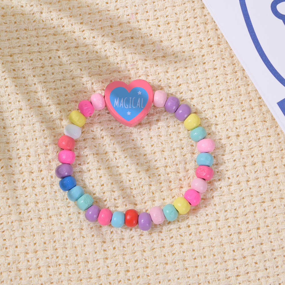 Cartoon Style Heart Shape Wood Kidu0027S Bracelets 12 Pieces