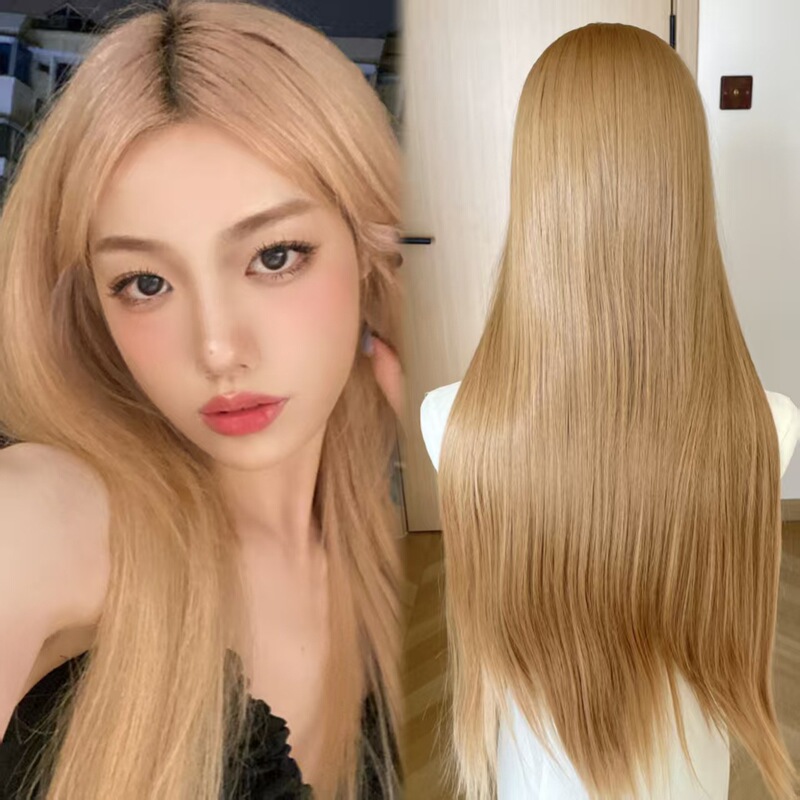 Xuchang Women's Full Wig Custom Lace Real Hair Milk Tea Gold Color Real Hair Women's Long Straight Hair Full Wig Xuchang Women's Full Wig Custom Lace Real Hair Milk Tea Gold Color Real Hair Women's Long Straight Hair Full Wig