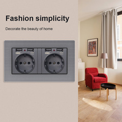 Foreign Trade Model 86 146 Aluminum Wire Drawing Switch Socket with Dual USB European French Standard British Style with Dual USB Socket