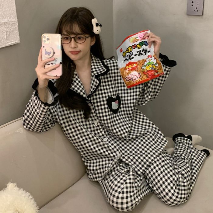 Al por mayor transfronterizo otoño nuevo cardigán pijama de mujer pull-frame algodón pantalones de manga larga con solapa set de ropa casera casual