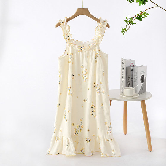 2022 Summer Nightgown Women's Pajamas Thin Sleeveless Crepe Midi Casual Women's Home Clothes Nightgown
