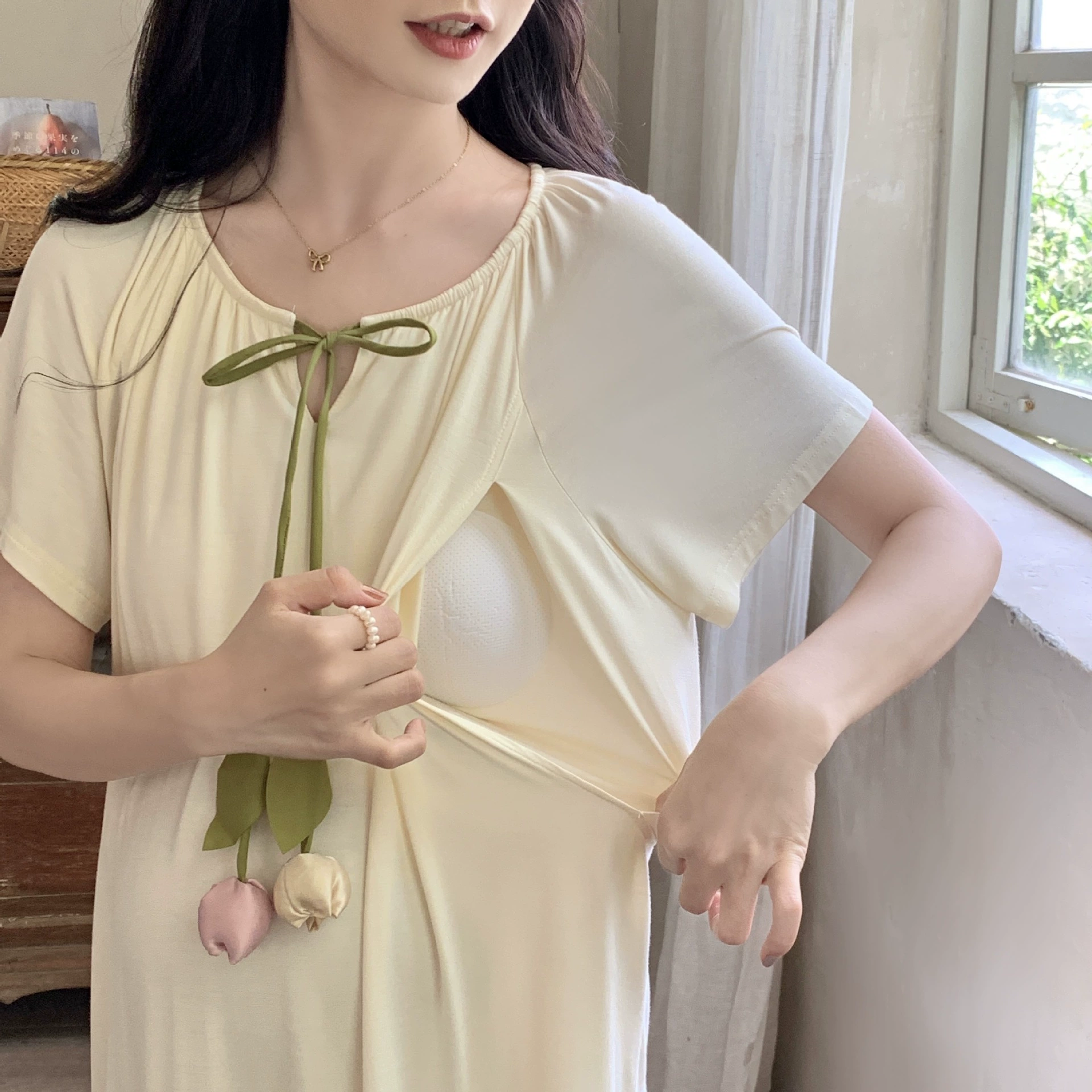 В наличии 6173: ночная рубашка для кормящих мам с подушечками для груди, короткий рукав, домашняя одежда из модала, платье для беременных, пижама для грудного вскармливания