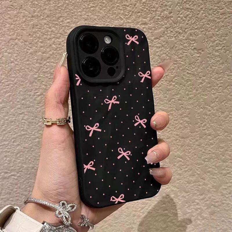 Korean Style Butterfly Knot iPhone 15 Pro Case Suitable for Apple 16 Plus, 13, 14, 12 Soft Case