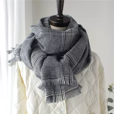 Double-Sided Faux Fur Scarf, 200×60 cm, Long Warm Soft Korean Style Plaid