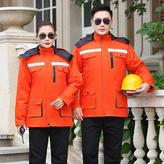 Winter labor protective workwear, bleached cotton full process, double reflective stripes, warm cotton coat, detachable auto repair engineering suit, wholesale