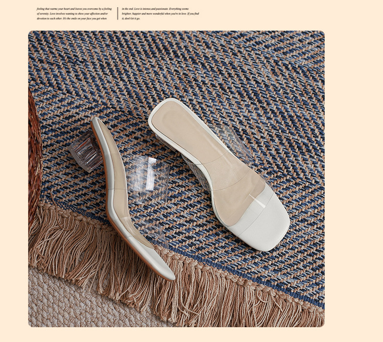 Sandal nữ gót pha lê một dây, gót dày vừa phải, đính sequin đi ngoài trời — Màu mơ [cao gót] chi tiết 13
