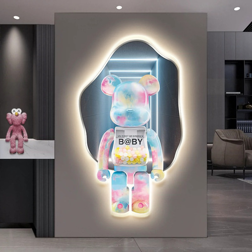 Violent Bear Hallway Decorative Painting Living Room Background Wall LED Wall Picture Light Corridor Passageway Luxury High-end Feeling Hanging Painting 