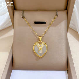 【钛钢】 爱心猫眼领带轻奢气质华丽满钻项链女百搭锁骨链钛钢链