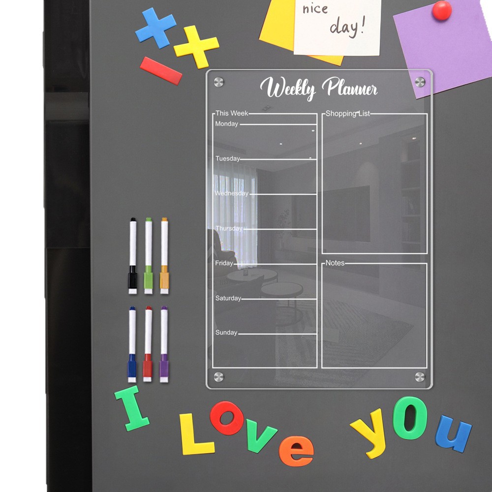 Pizarra magnética transparente de acrílico para decoración de refrigeradores, tablero de planificación semanal, pizarra de mensajes, adhesivo para refrigerador