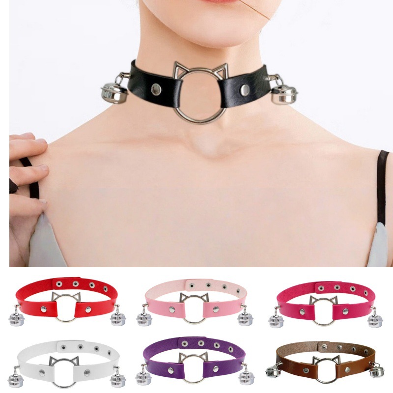 European and American Cross-Border Big Bell Leather Collar Dark Punk Style Choker Neck Ring Cosplay Sexy Necklace for Women