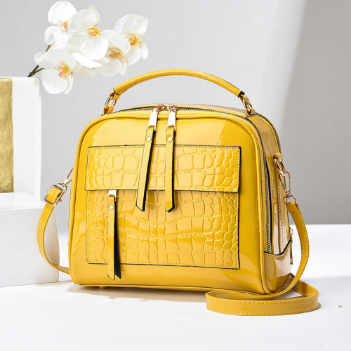 Vintage mini bag with crocodile-embossed, glossy patent leather — trendy women's handbag and crossbody option
