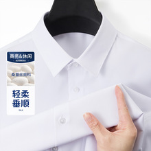 夏季桑蚕丝短袖纯色衬衫男士2024新款休闲商务透气免烫白领工装