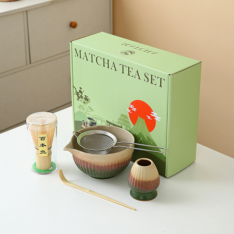 Cross-Border Japanese Matcha Tea Set Ins Style Five-Piece Set 4-Piece Gift Box Tea Whisk New Product Tea Whisk Stand