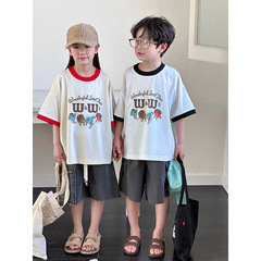 童短袖2024夏季新品兒童趣味短袖韓版男童撞色圓領T恤寶寶上衣