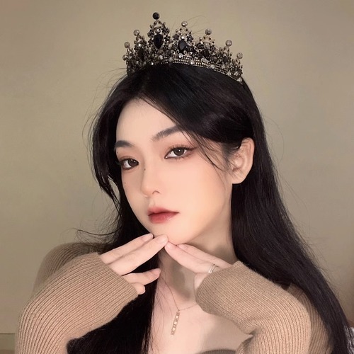 Black bridal tiara wedding dress crown crystal headband princess tiara birthday adult crown high-end Halloween