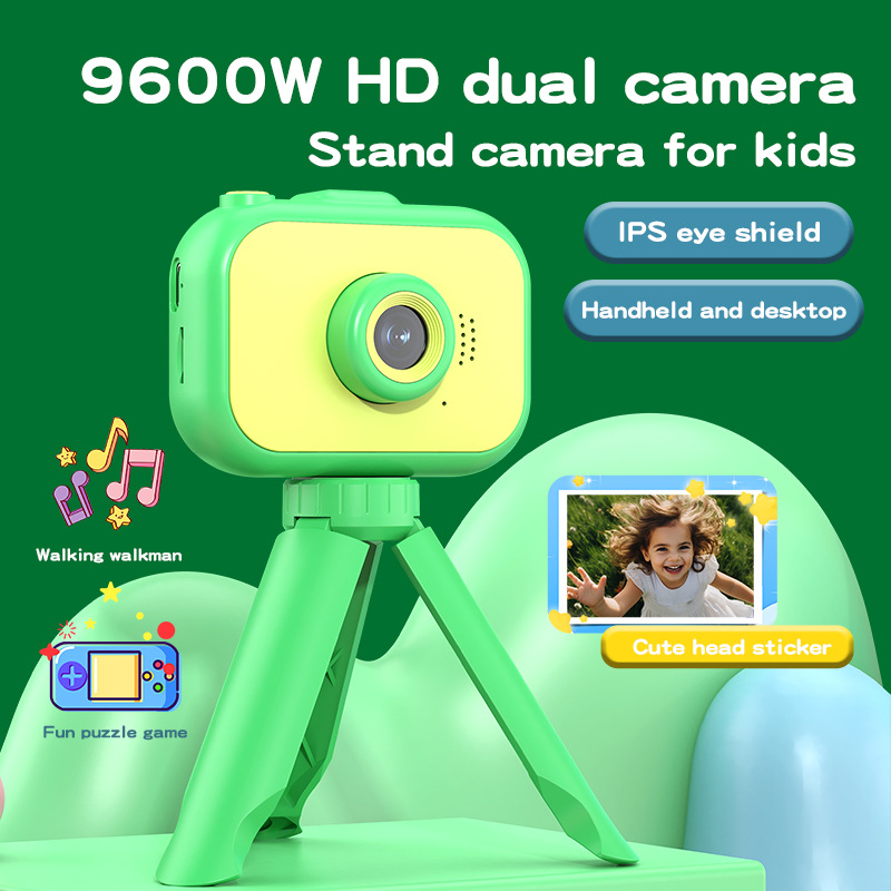2025 Cross-Border Bracket High-Definition Children's Camera Mini Cartoon Silicone Case Camera Dual Lens Camera Portable