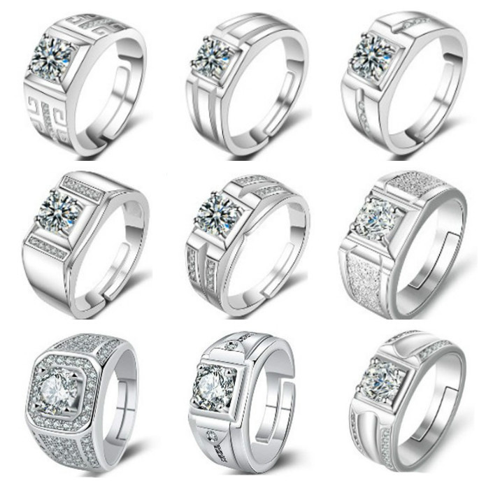 TikTok Hit Fashion Novel and Generous Square Diamond Men's Ring Internet Popular Men's Ring Group with Starlight Trendy People