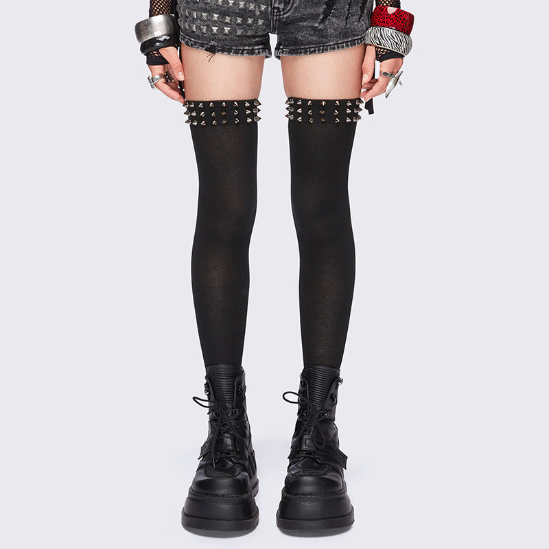 New Y2K Punk Rivet Over-the-Knee Socks for Women, Black Elastic Long Socks, Gothic Slimming High-Thigh Socks for Hot Girls New Y2K Punk Rivet Over-the-Knee Socks for Women, Black Elastic Long Socks, Gothic Slimming High-Thigh Socks for Hot Girls