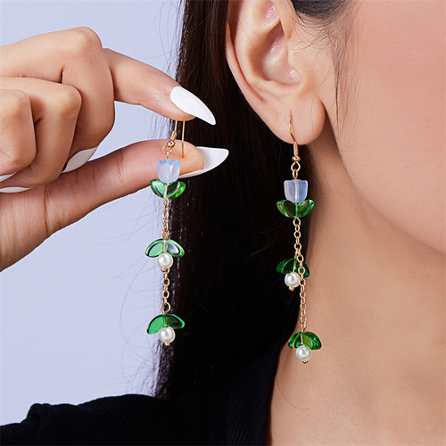Cross-border best-selling tulip earrings, fresh and stylish tulip tassel earrings for women, long flower earrings
