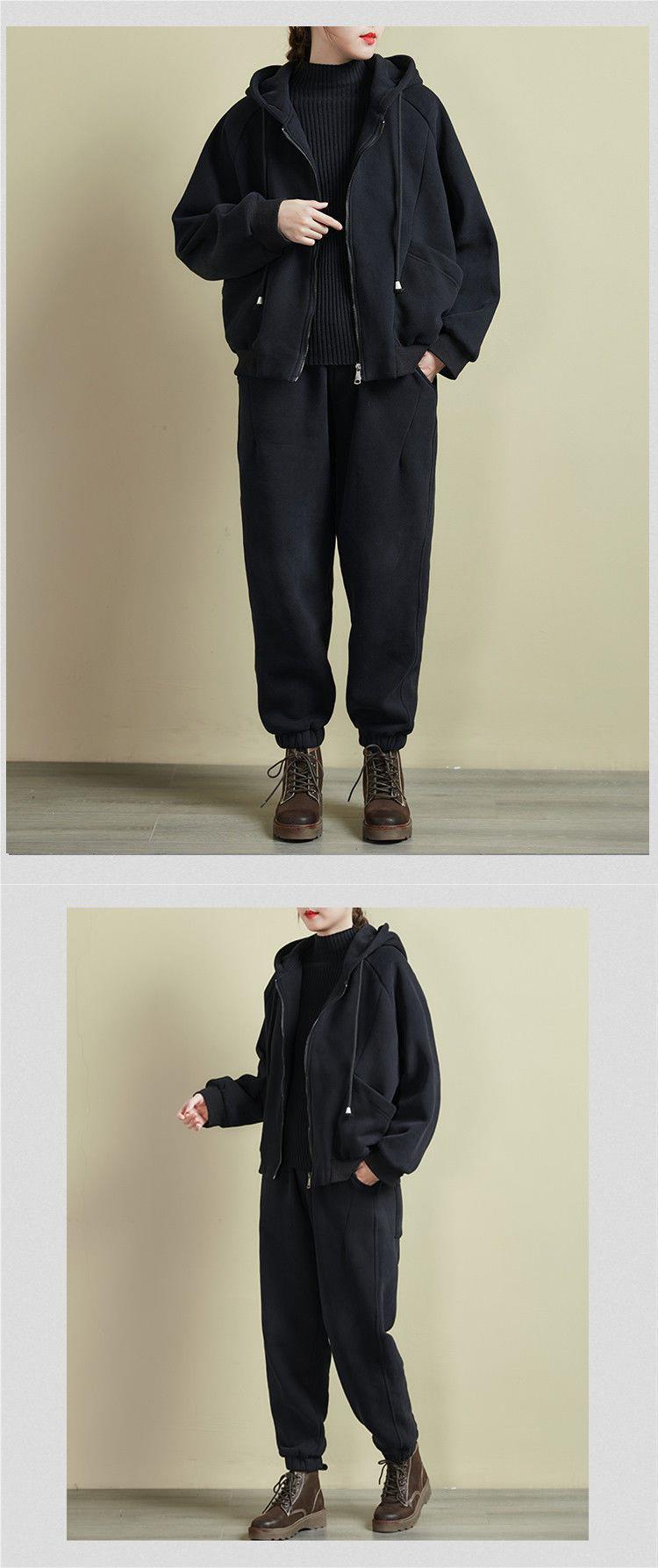 Costum sport pentru femei, toamnă și iarnă, mărime mare, lejer și la modă, pulover cu glugă, ținută casual, costum din două piese_voghion.com