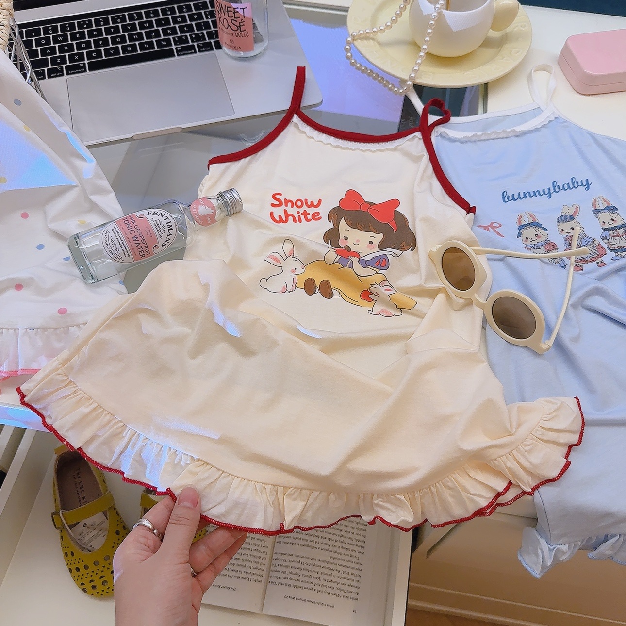 Su bebé niña verano delgado celeste camisón camisón niño grande pijama de dibujos animados princesa niña servicio a domicilio