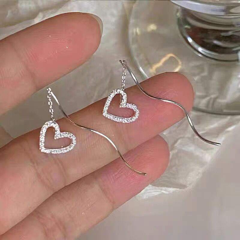 1 Pair Basic Modern Style Heart Shape Sterling Silver Drop Earrings display picture 1