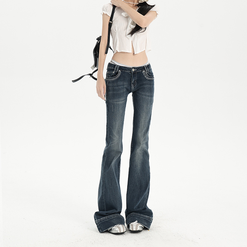美式高街设计感低腰牛仔裤女2025秋季新款y2k辣妹百搭显瘦微喇裤|undefined