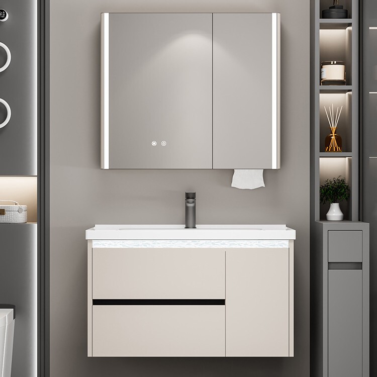 Modern Minimalist Bathroom Cabinet Set with Thickened Honeycomb Aluminum Ceramic Integrated Washbasin and Bathroom Wall Cabinet Modern Minimalist Bathroom Cabinet Set with Thickened Honeycomb Aluminum Ceramic Integrated Washbasin and Bathroom Wall Cabinet