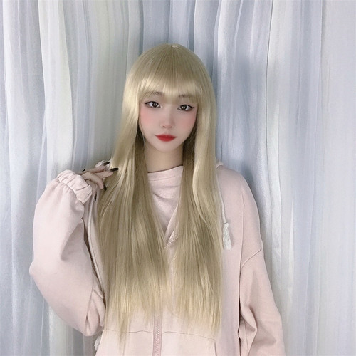 Manufacturer wholesale Japanese soft girl wig female long straight hair off-white face-shaving fluffy realistic chemical fiber wig headgear