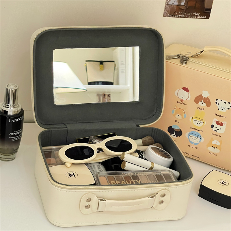 Nuevo tipo de bolsa de maquillaje portátil con espejo lindo gran capacidad de alto valor facial portátil impermeable caja de almacenamiento para productos de cuidado de la piel