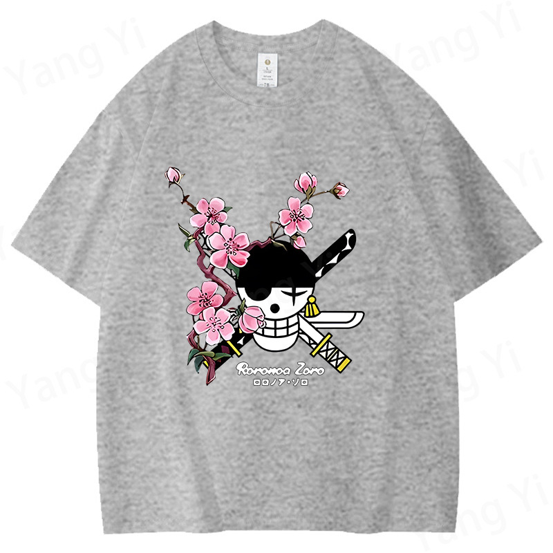 Heavy-Duty One Piece Printed T-Shirt for Foreign Trade, 2026 Summer Loose Fit One Piece Skull and Cherry Blossom Pure Cotton Short-Sleeve T-Shirt Heavy-Duty One Piece Printed T-Shirt for Foreign Trade, 2026 Summer Loose Fit One Piece Skull and Cherry Blossom Pure Cotton Short-Sleeve T-Shirt