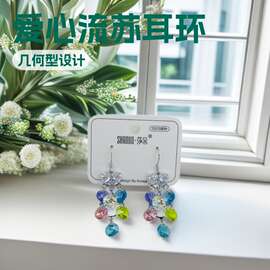 施家水晶华子爱心流苏耳环时尚百搭轻奢高级感银耳饰女设计感小众