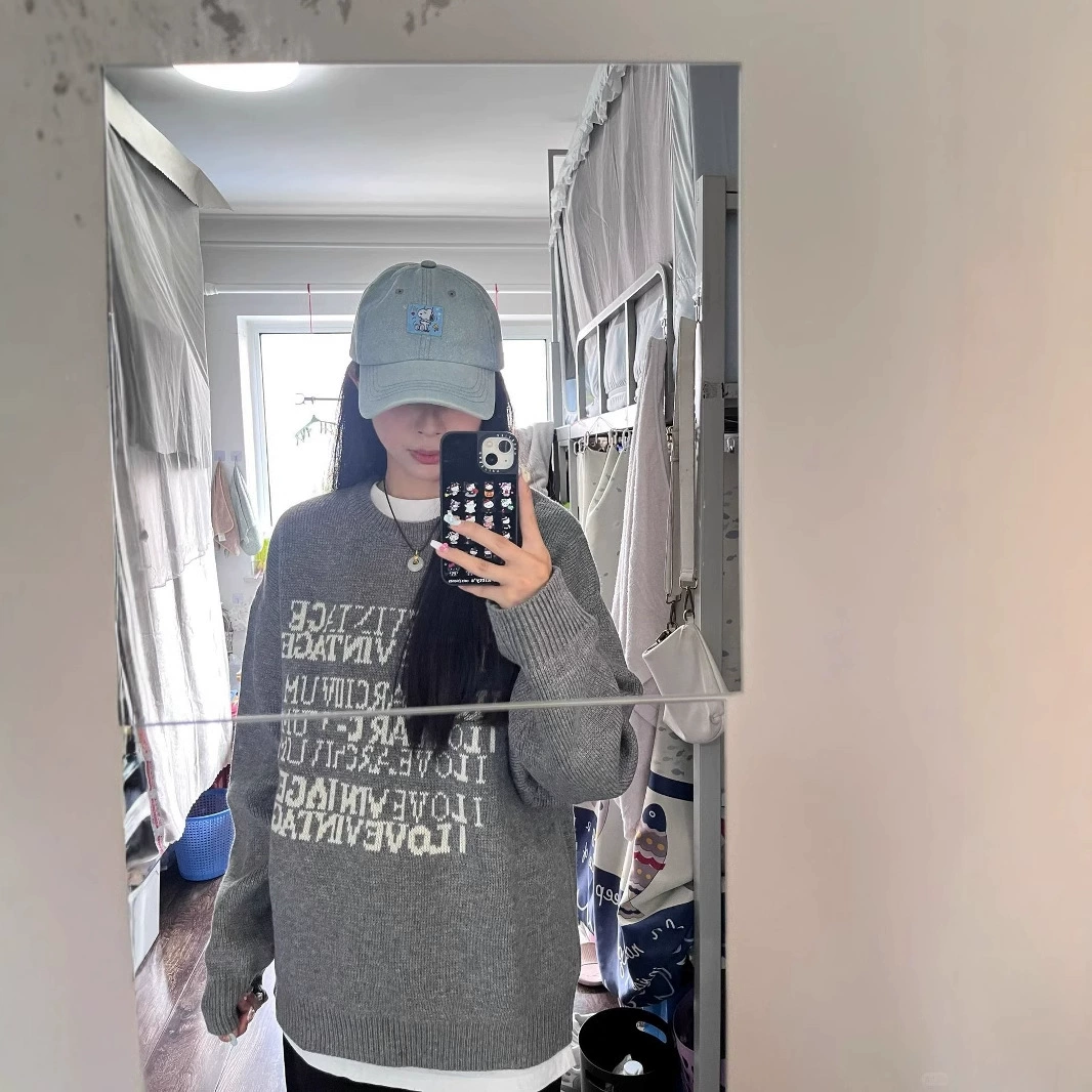 Ретро вязаный демисезонный свитер, американский стиль, oversize