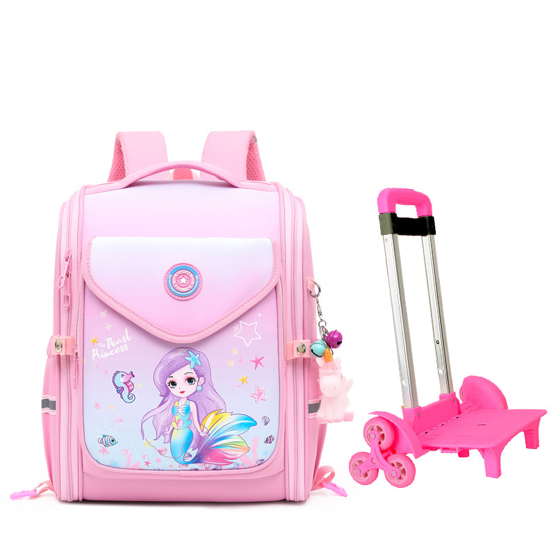 Mochila escolar con ruedas para estudiantes de primaria, mochila infantil con ruedas que reduce el peso y protege la columna vertebral, mochila escolar de sirena para niñas de primer grado