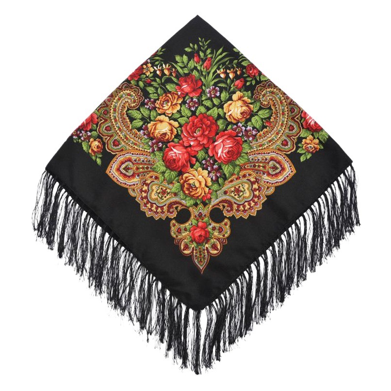 Ethnic Style Retro Tassel Square Spring Summer Autumn Winter Baotou Mustache Scarf Bohemian Flower Foreign Trade Scarf