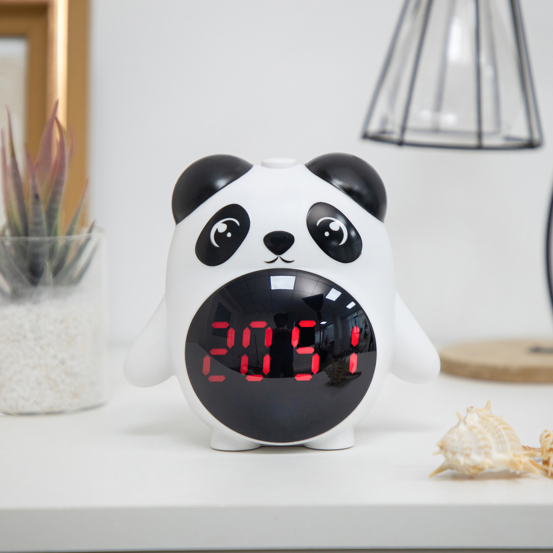 Directo de fábrica de plástico Panda reloj de alarma electrónica de múltiples funciones se puede utilizar como espejo reloj electrónico simple estilo coreano