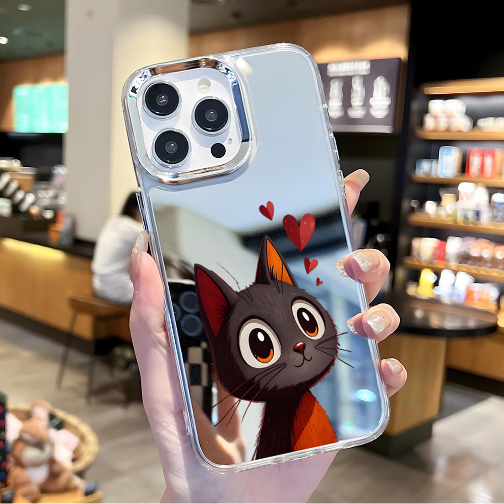 可爱狸猫iphone15promax镜面手机壳苹果17PM带镜子手机套16卡通12