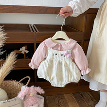 点兮2025秋冬新款婴幼儿加绒加厚哈衣套装女宝包屁衣娃娃衫两件套