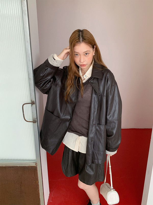 苏奈 韩系复古高腰25秋休闲pu风皮短裤宽松阔腿裤子女fromanna|undefined