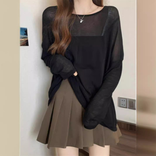 Women's Long Sleeve Summer Thin Casual Oversized Hoodie Air Conditioned Cover Shirt Solid Color Versatile Top
