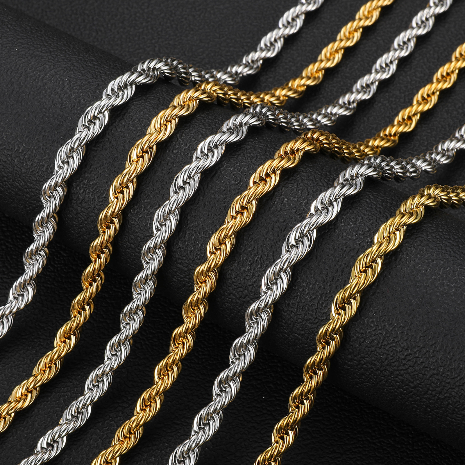 Necklace Classification 201 Stainless Steel Chain Material rope chain Chain Type 1 Piece Quantity Hip-Hop 201 Stainless Steel Twist Rope Chain Men Chain Necklaces