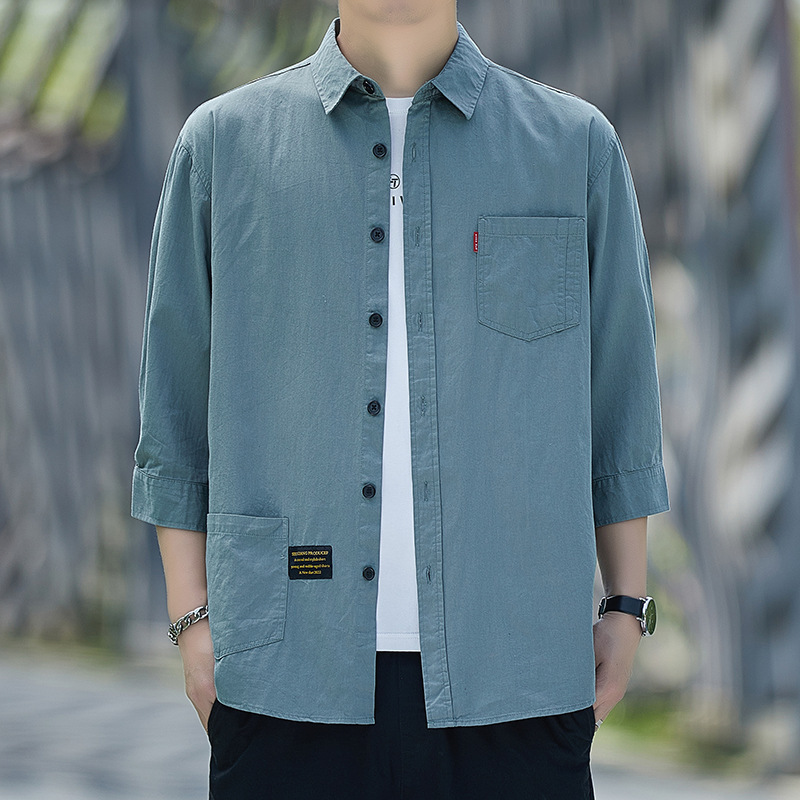 Cardigan Button-Free Summer Short-Sleeved Shirt Men's Loose Version Three-Quarter Sleeve Casual Shirt Workwear Mid-Sleeve Jacket Cardigan Button-Free Summer Short-Sleeved Shirt Men's Loose Version Three-Quarter Sleeve Casual Shirt Workwear Mid-Sleeve Jacket