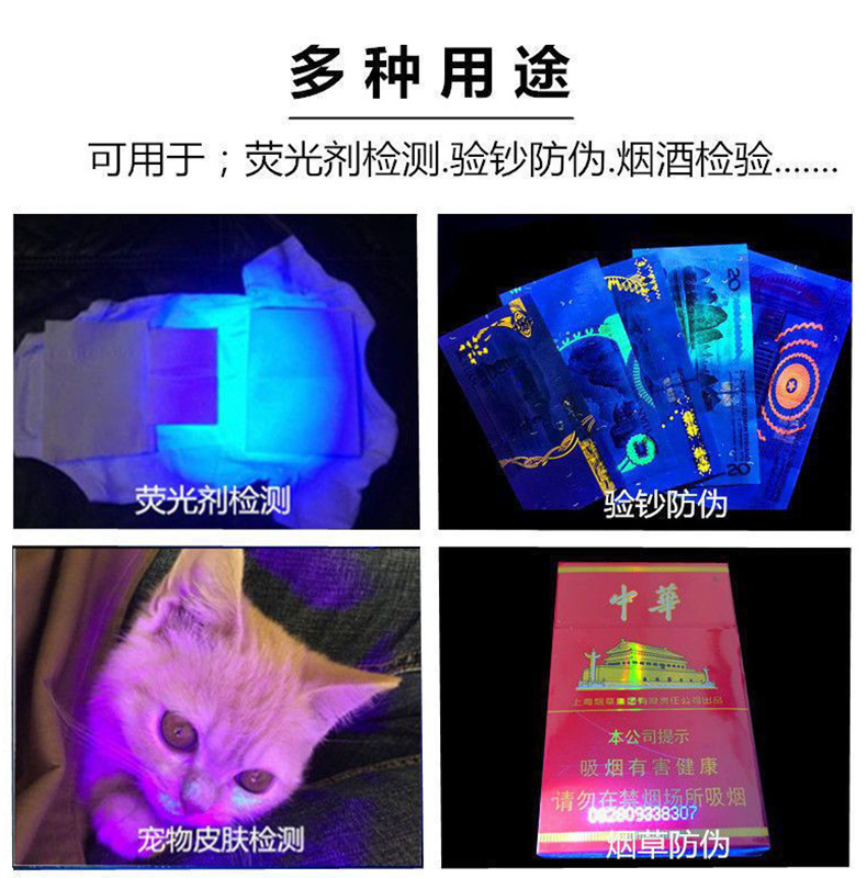 New Uv Lamp with Zoom, 365Nm Purple Light Flashlight for Detecting Cat Fleas, Fluorescent Agents, and Banknotes, Made of Aluminum Alloy, Rechargeable Lighting