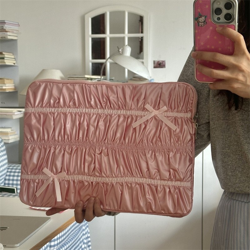 Korean-Style Cute Bow 15.6inch Laptop Bag for Women 11inch 14inch Tablet Inner Sleeve Storage Protective Cover