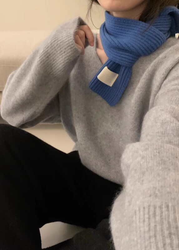 孔雀蓝v领套头毛衣女秋冬新款慵懒风外穿针织衫软糯短款套头上衣|undefined