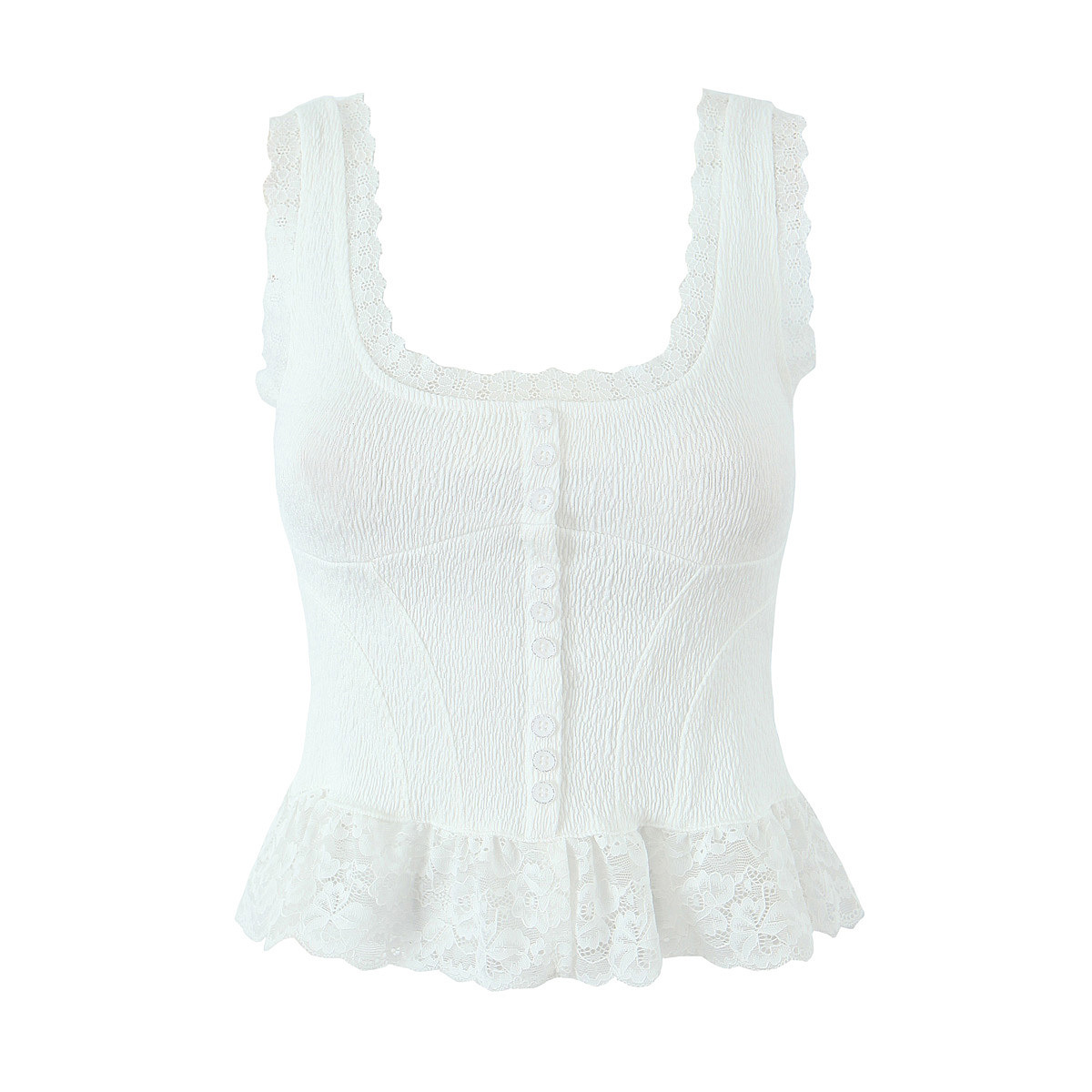 French Style Lace Stitching Camisole Women's 2024 Summer New Pure Desire Spice Girl's Tight Waist Slimming Lace Short Top