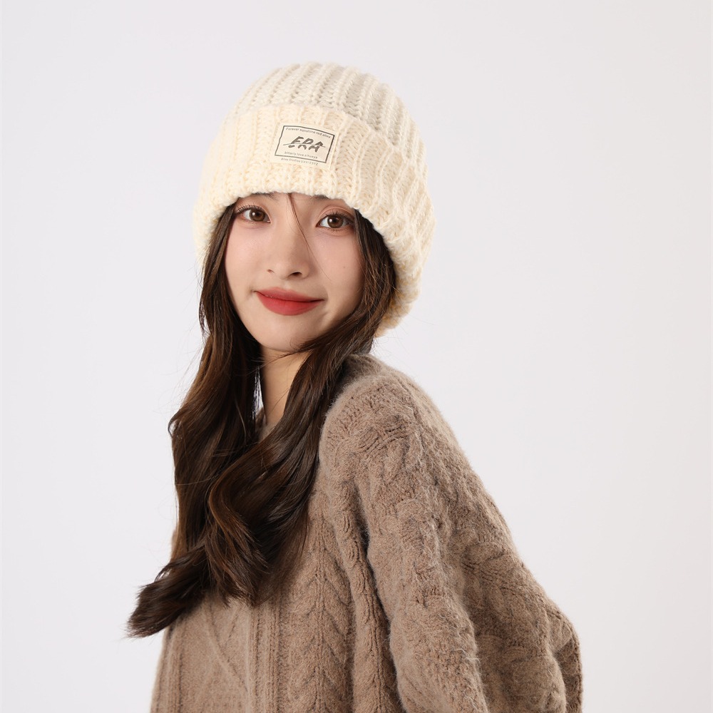 Couples pile up hats with yarn, versatile men women in autumn and winter, Korean knitted for warmth, big head loose hat_voghion.com